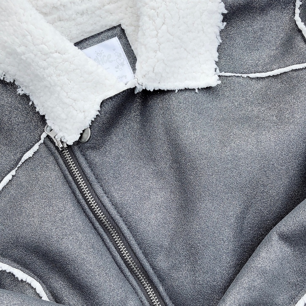 Justice Metallic Pewter Gray Faux Shearling Coat - Picture 7 of 8